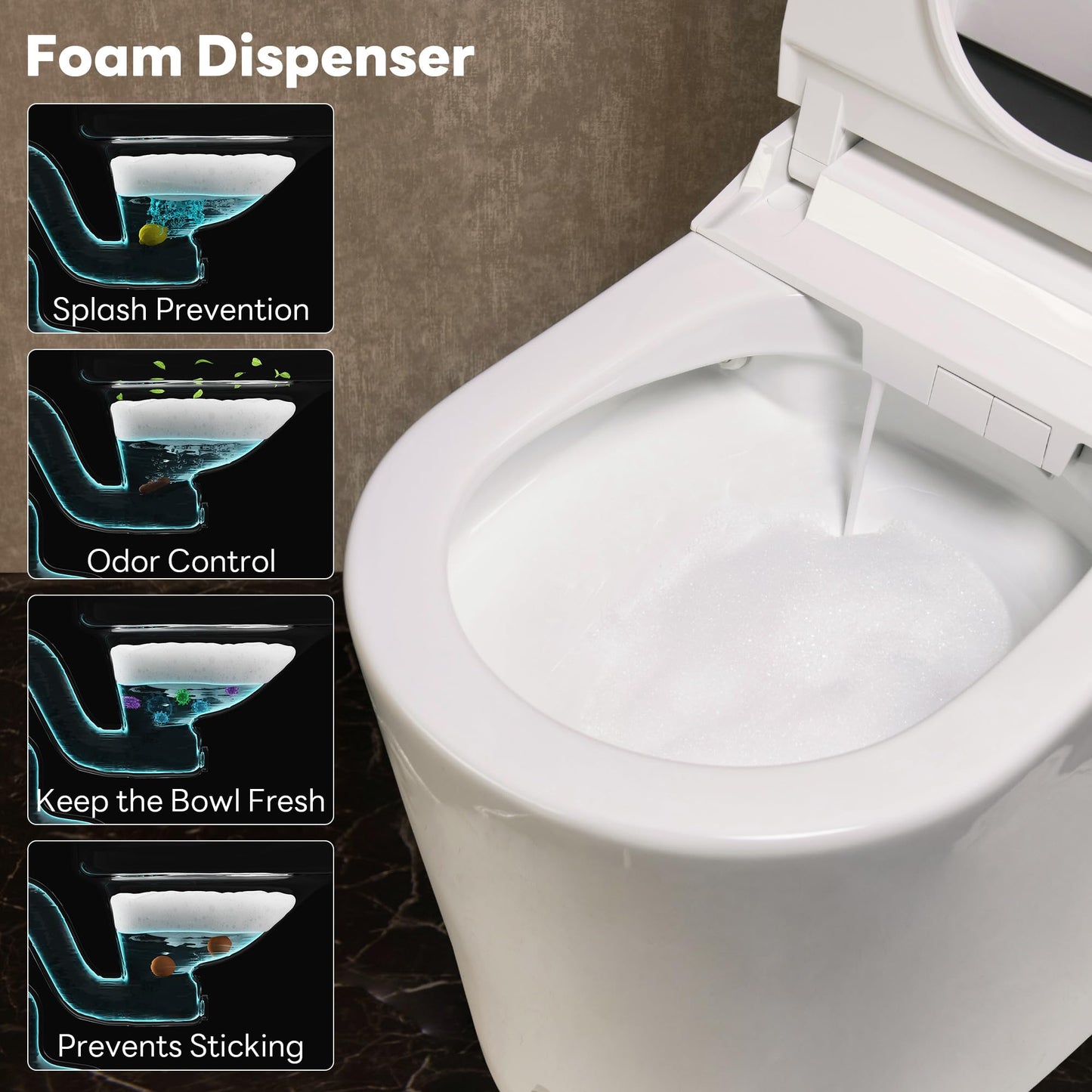 CANEST Smart Toilet with Bidet Built in, Foam Dispenser, 1000g MaP Flushing, Full-Area Seat Sensor, Auto Temperature Control Heated Seat, Auto Open/Close, Foot Sensor, Deodorization, Remote(FC-002SE)