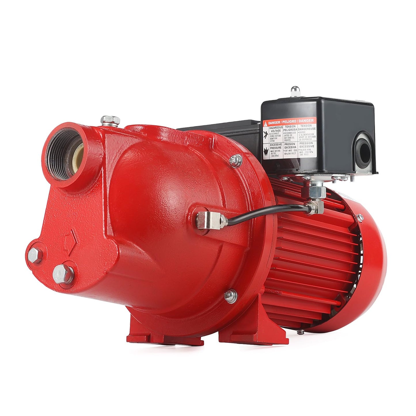 3/4 HP Shallow Well Jet Pump, 13 GPM 115/230V Dual Voltage Cast Iron Self-Priming Pump for 25ft Max Wells, Red 97080701