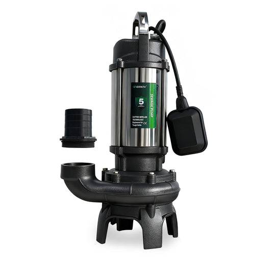 AIDPATH 1 HP Sewage Pump Submersible, Stainless Pump Casing, E-Coated Semi-Open Cast Iron Impeller, Auto Float Switch, 115V, 2" NPT Discharge for Sump Basin, Sewage Well, Basement, Septic Tank, Trash
