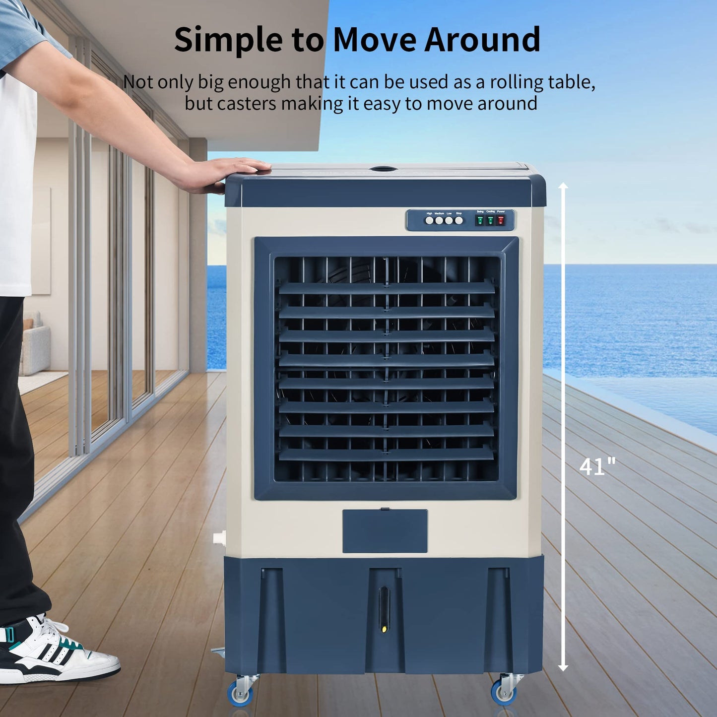 Uthfy 40" Swamp Cooler, 4800 CFM Evaporative Air Cooler with 10.6 Gallon Water Tank, Portable Outdoor Air Conditioner with 3 Ice Pack, 110° Oscillation, 3 Speed for Garage, Yard, Commercial Use