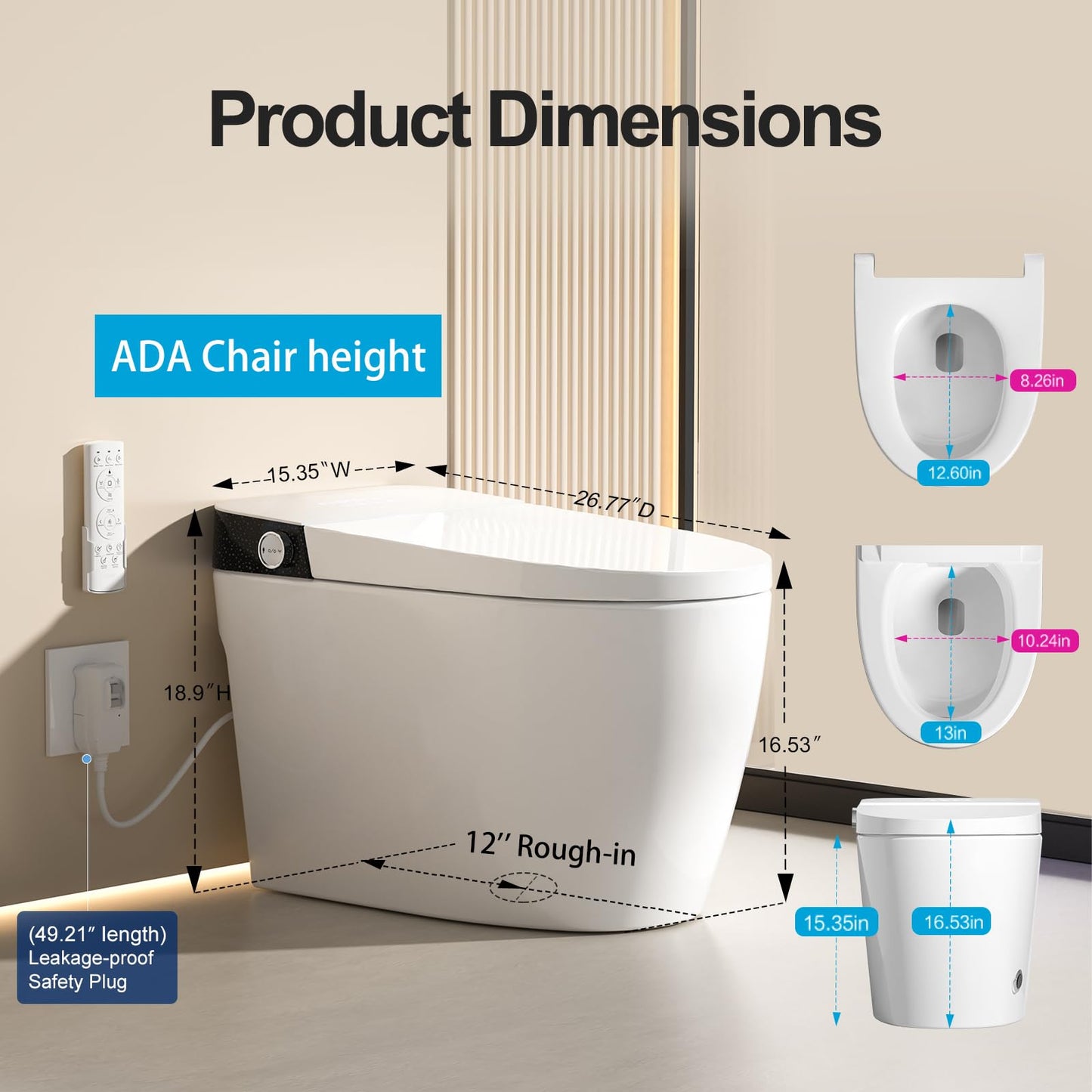 Smart Toilet with Bidet Built In, Modern Tankless Bidet Toilet with Auto Open/Close, Self-cleaning, Instant Warm Water&Dry, Heated Seat, One-Piece Toilet with Night Light, Auto Flush