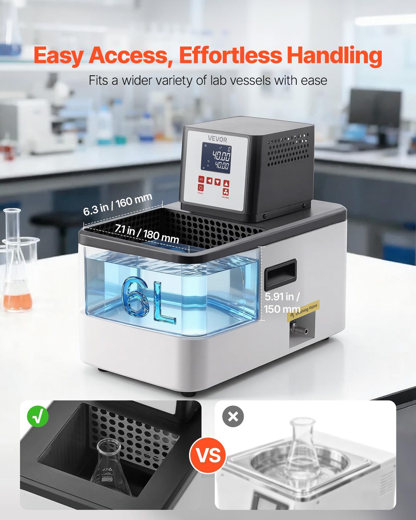 VEVOR Laboratory High-Temperature Circulating Oil Bath, Up to 300℃/572℉, 6 L Lab Constant Temperature Heating Tank, 0.1℃ High Precision, Internal and External Dual Circulation, for Laboratory