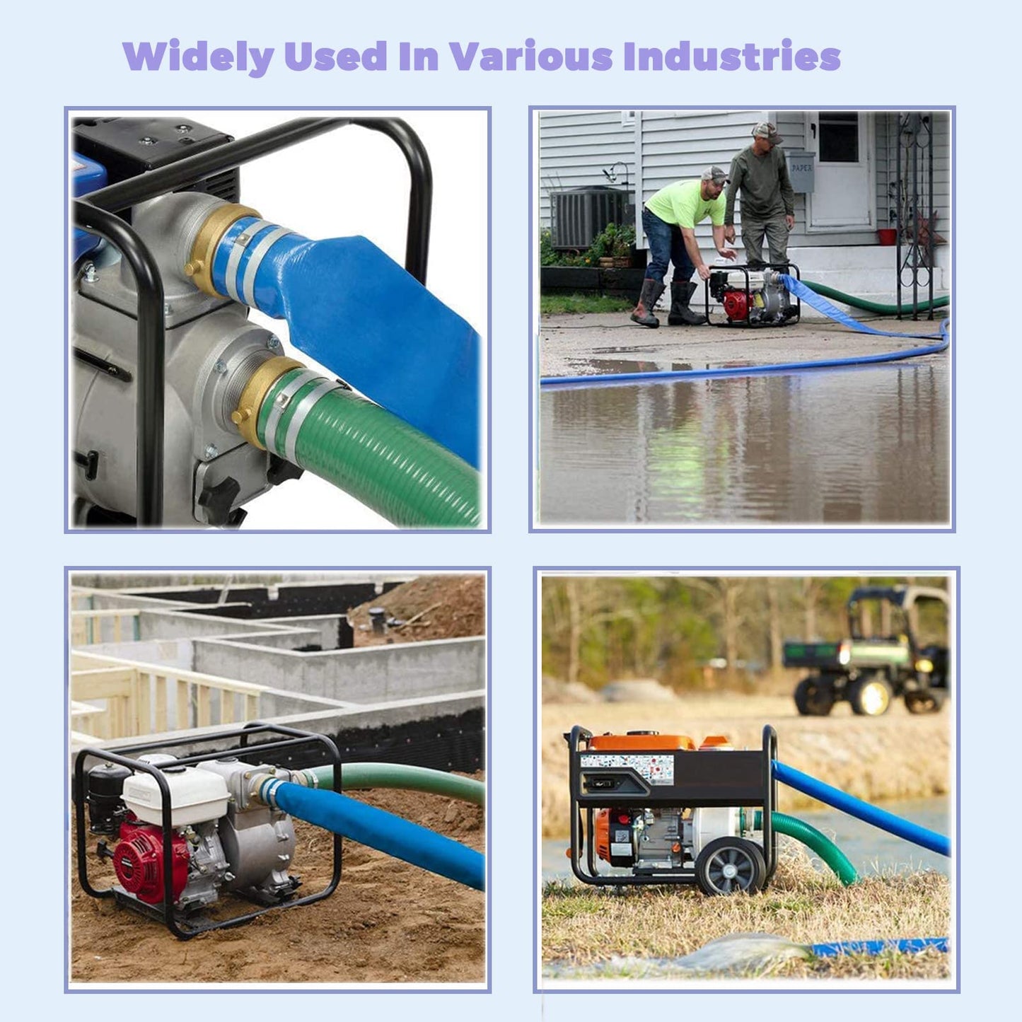 Eastrans Discharge Hose Pump Kit Includes 2" x 50' Blue PVC Backwash Hose & 2" x 20' Green PVC Suction Hose with Aluminum Camlock Fittings, Steel Round Hole Suction Strainer and Cam and Groove Adapter