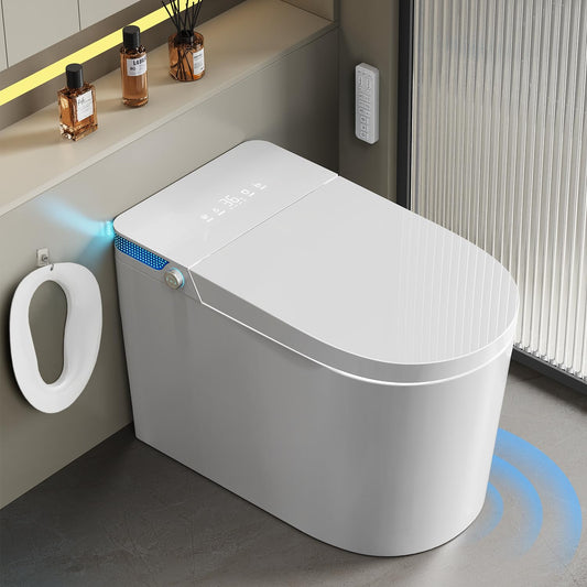 Smart Toilet with Bidet Built-In-Tank: Water Temp Adjustable Bidet Toilet with Child Seat, Heated Seat Modern Toilet, One Piece Toilets with Dryer Remote Foot Sensor Foam, Auto Lid&Seat, ADA Comfort