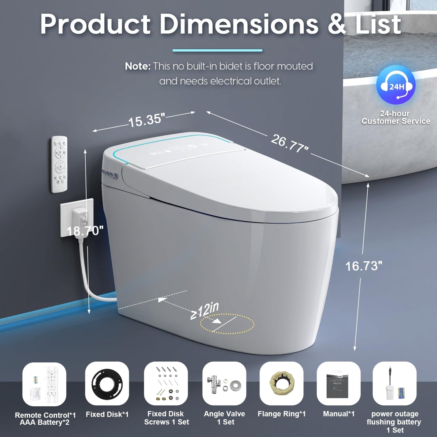 Smart Toilet with Bidet Built-in: Auto Dual Flush Bidet Toilet with Dryer, 4 Wash Options, One Piece Toilet with Child Mode, Heated Seat, Foot Sensor, UV-C Night Light, Pre Wet, Manual Lid/Seat