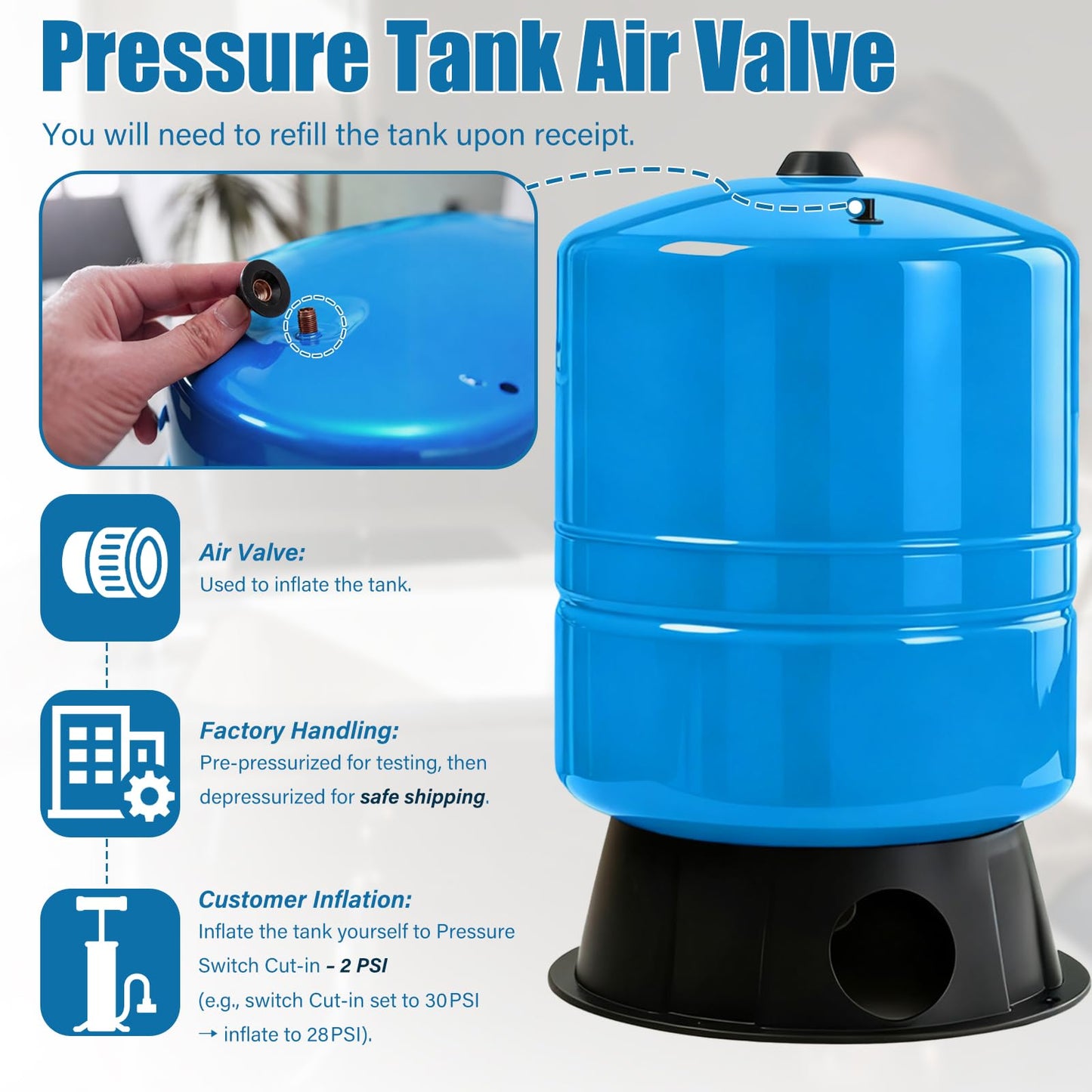 20gallon Water Pressure Tank For Well Systems, Vertical Bladder Tank for 30/50 | 40/60 Switch, Pressurized Tank with Diaphragm & Drinking Liner, for Home Domestic Water Supply (20GAL)