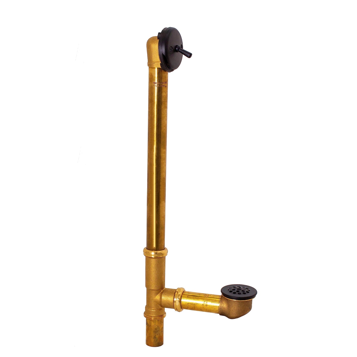 Westbrass A324-62 22-1/2" Bath Waste & Overflow Assembly with Trip Lever and Beehive Strainer Grid Drain, Matte Black