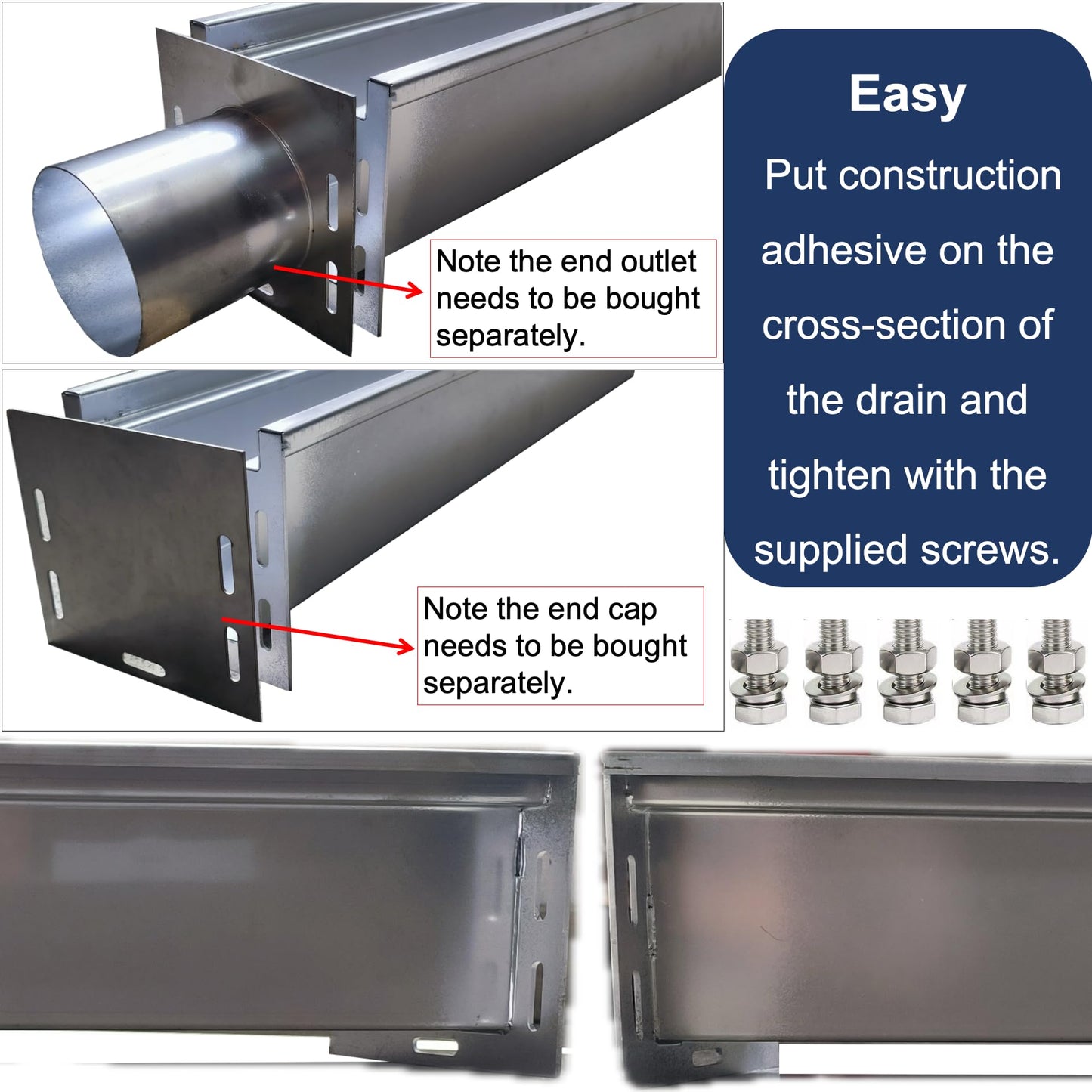 TIANYAMAI 304 Stainless Steel Channel Drain with Galvanized Steel Grate 39.4x5.9x5.5 in, B-Class 28100 lbs Heavy-Duty Drain Kit for 3" Pipe, Trench Drainage System for Outdoor, Driveway, Garage 2pcs