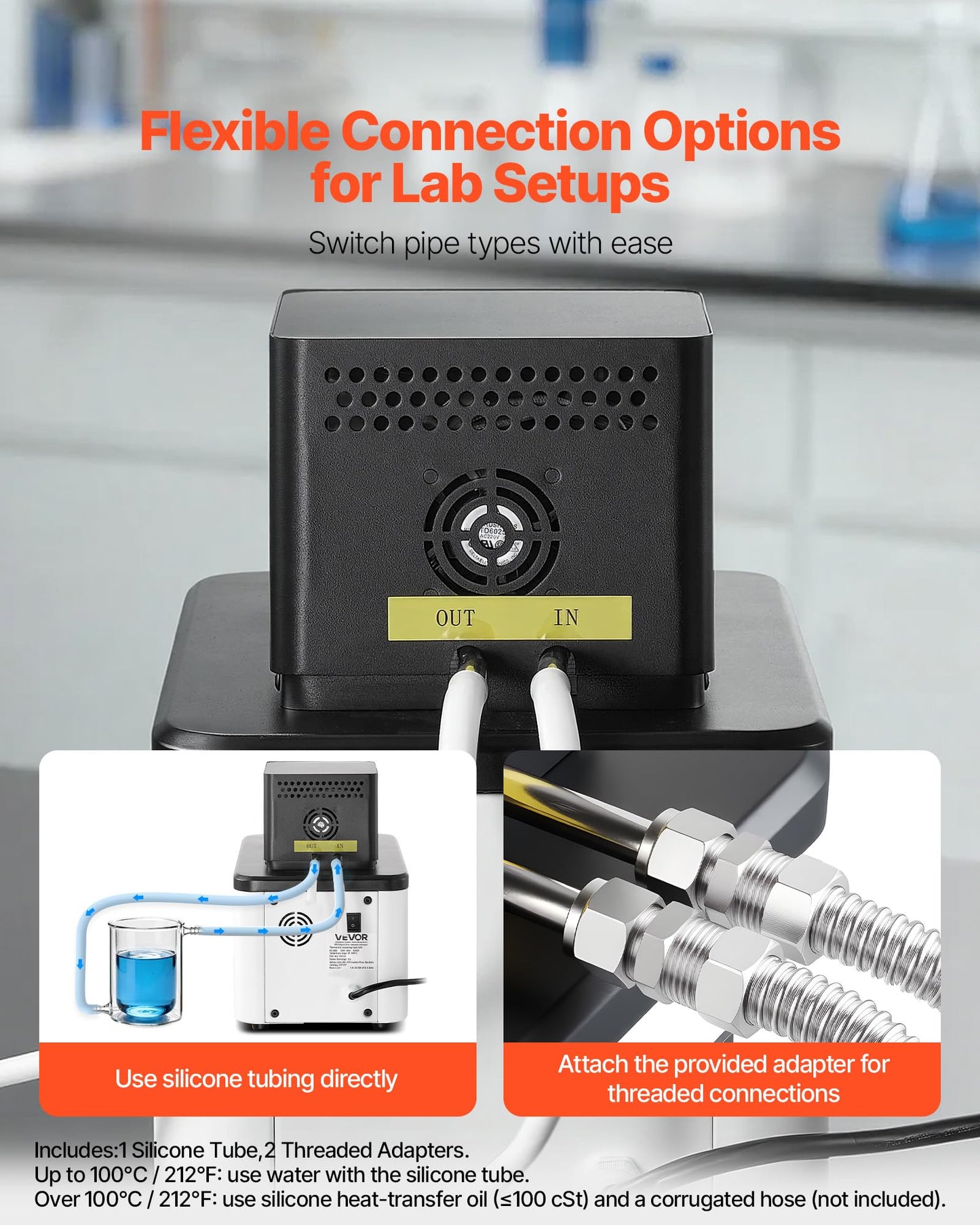 VEVOR Laboratory High-Temperature Circulating Oil Bath, Up to 300℃/572℉, 6 L Lab Constant Temperature Heating Tank, 0.1℃ High Precision, Internal and External Dual Circulation, for Laboratory