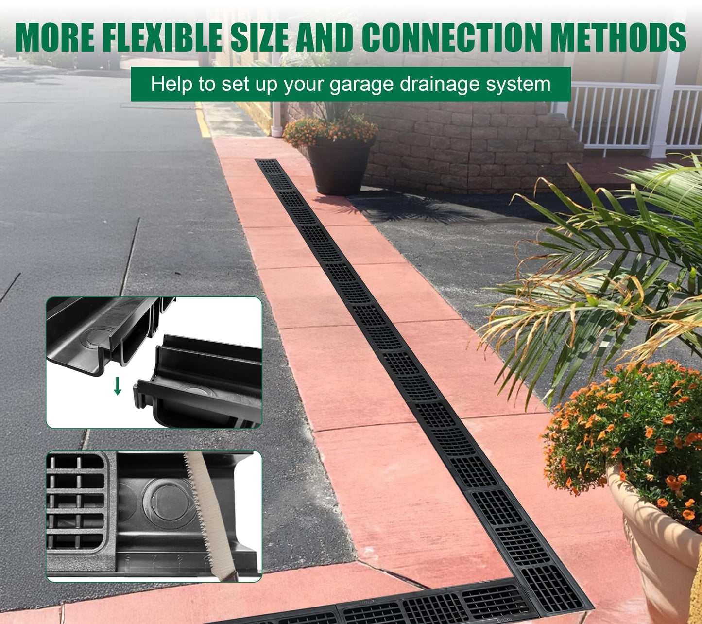 Natotela B Class Driveway Channel Drain with HDPE Grate-19.7Lx5.5Wx3.9H in. Shallow Profile Trench Drain System,12 Pack Total Length 236.22in,Heavy Duty Trench Drain for Garage,Parking Lot,Concrete
