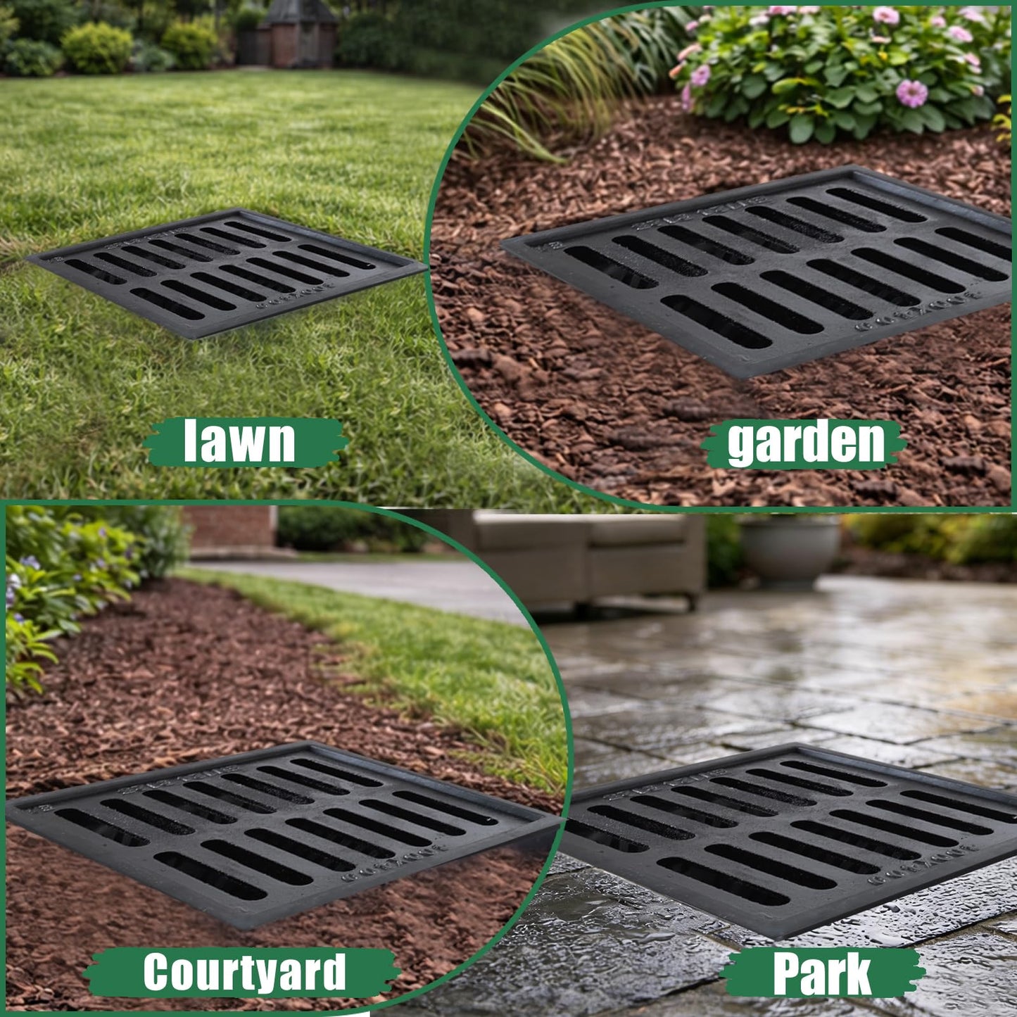 Catch Basin with Cast Iron Grate,18x18x15in Heavy Duty Catch Basin for Drainage with Debris Basket, Square French Drain Basin Without Reserved Hole for Driveway,Yard, Patio,Downspou, Lawn Commercial.