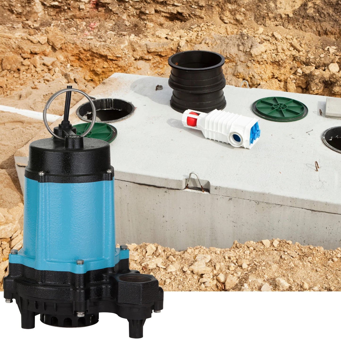 Little Giant 10EC-CIM 115-Volt, 1/2 HP, 4020 GPH Manual Cast Iron Sump/Effluent/Emergency Pump with Polypropylene base (no switch), 20-ft. cord, Blue, 510800