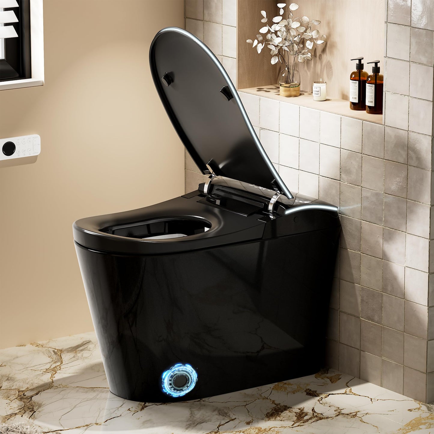 WinZo Smart toilet with bidet built in, Heated Seat,Female Cleaning, Warm Water & Dry Function, Modern Tankless Toilets, ADA Comfort Height Toilet, LED Display, Foot Sensor, 1.28GPF, 1000g MAP Flush