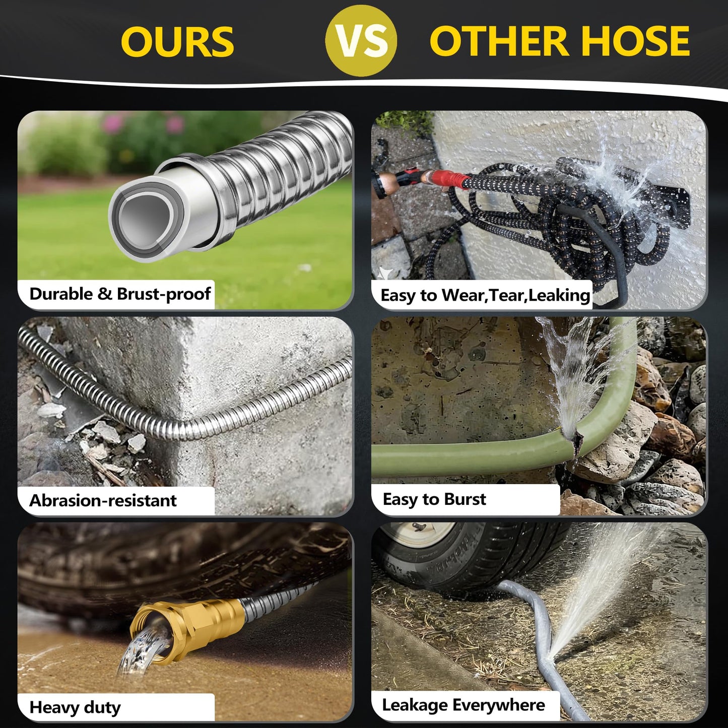 200 ft Stainless Steel Garden Hose - 2026 New Technology Metal Water Hoses with 3/4" Solid Brass Fitting - Lightweight,Ultra Flexible,Durable,Kink-Less Watering Pipes Hoses For Yard, Outdoor
