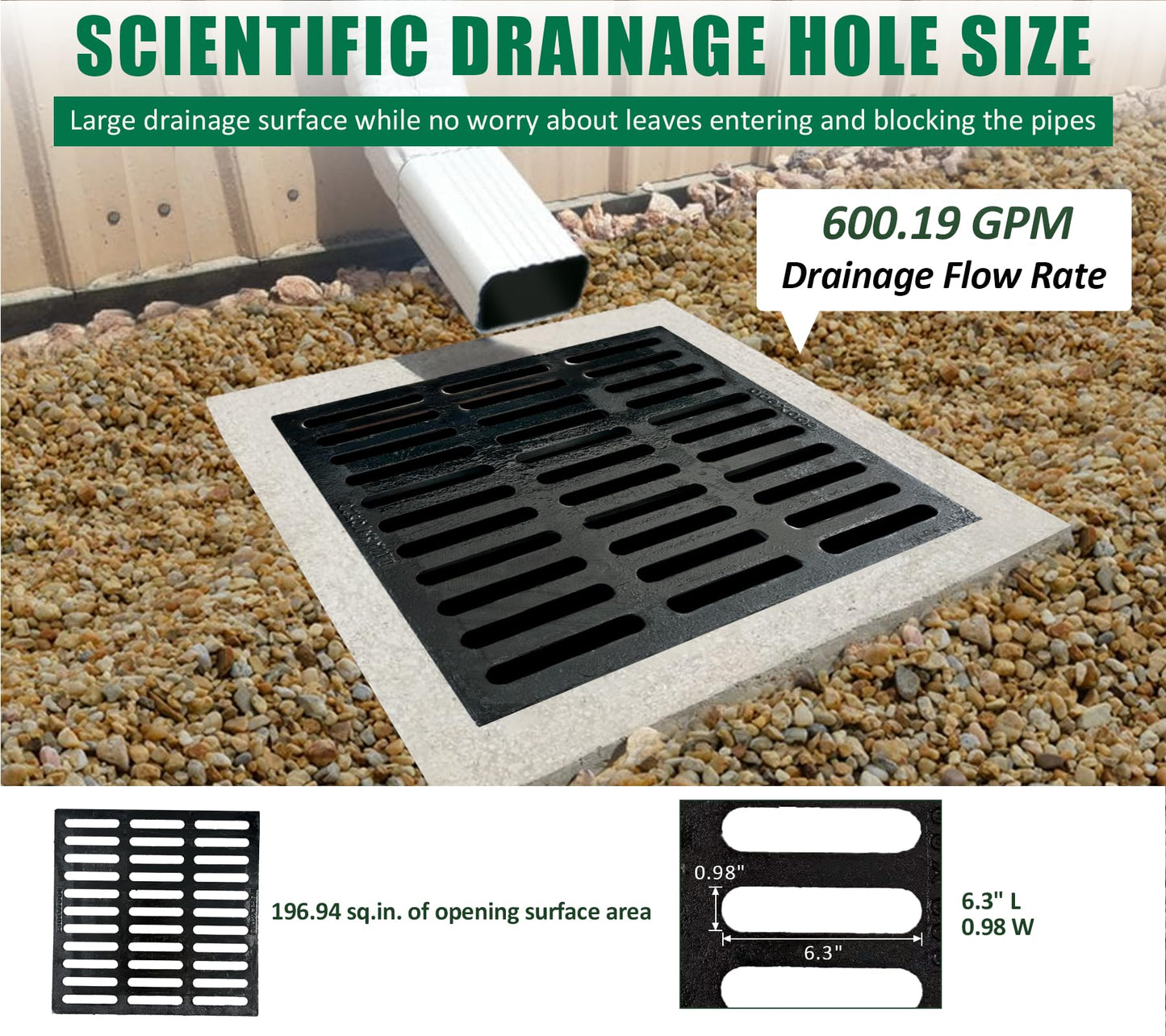 Natotela Driveway Ductile Iron Drain Grate-24x24 in. Square Cast Iron Drainage Grate,Outdoor Heavy Duty Metal Catch Basin Grate for Garage,Parking Lot,Concrete Floor(23.6x23.6x1.2in)