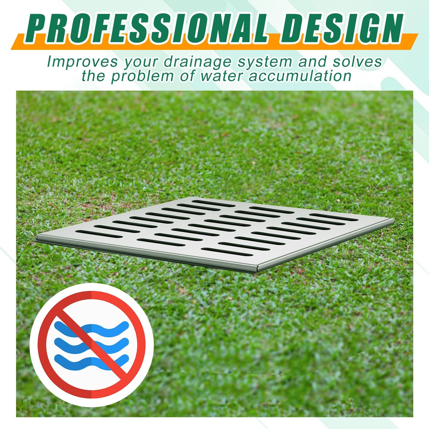 Kritkin18x18x15 Inch Catch Basin with Stainless Steel Grate Square Large Catch Basin for Drainage with Debris Basket French Drain Without Reserved Hole for Yard, Downspout, Municipal Pipeline