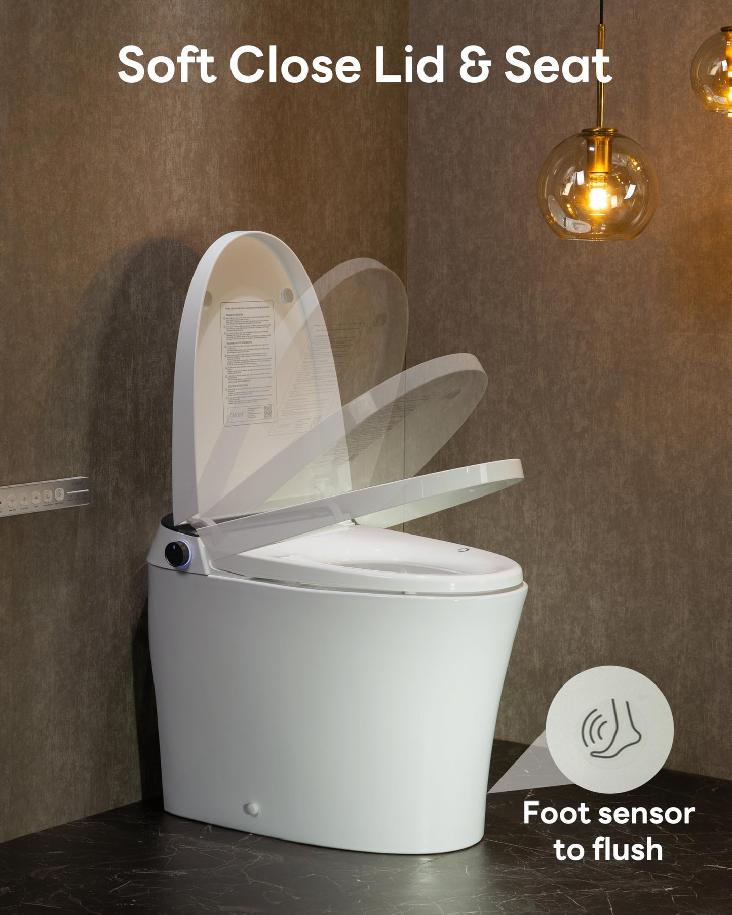 CANEST Smart Toilet, Smart Toilet with Bidet Built in, ADA Comfort Height, Intelligent Temp Control, Foot Sensor Operation, Warm Water, Heated Seat, Air Dryer, Digital Display (TC-100GE)
