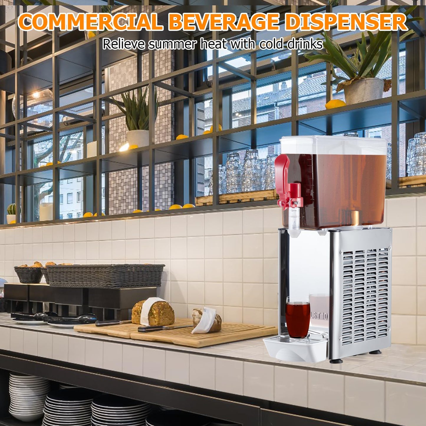 Commercial Beverage Dispenser, Towallmark 1 Tanks 2.64 Gallon 10L Commercial Juice Dispenser, 10 Liter Per Tank, 180W Stainless Steel Food Grade Ice Tea Drink Dispenser with Thermostat Controller