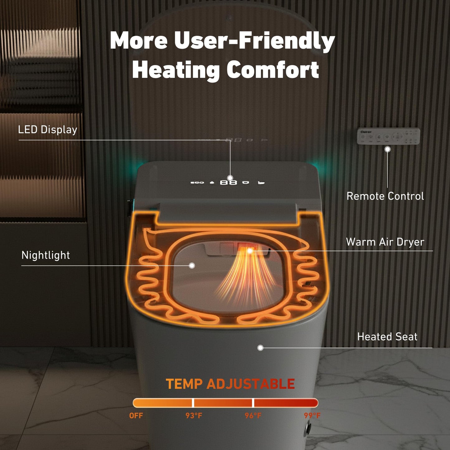 Smart Bidet Toilet with Built-In Tank, ONIRAP Luxury Smart Toilet with Heated Seat, Instant Warm Water Wash & Dryer, ADA Elongated Toilet for Bathroom