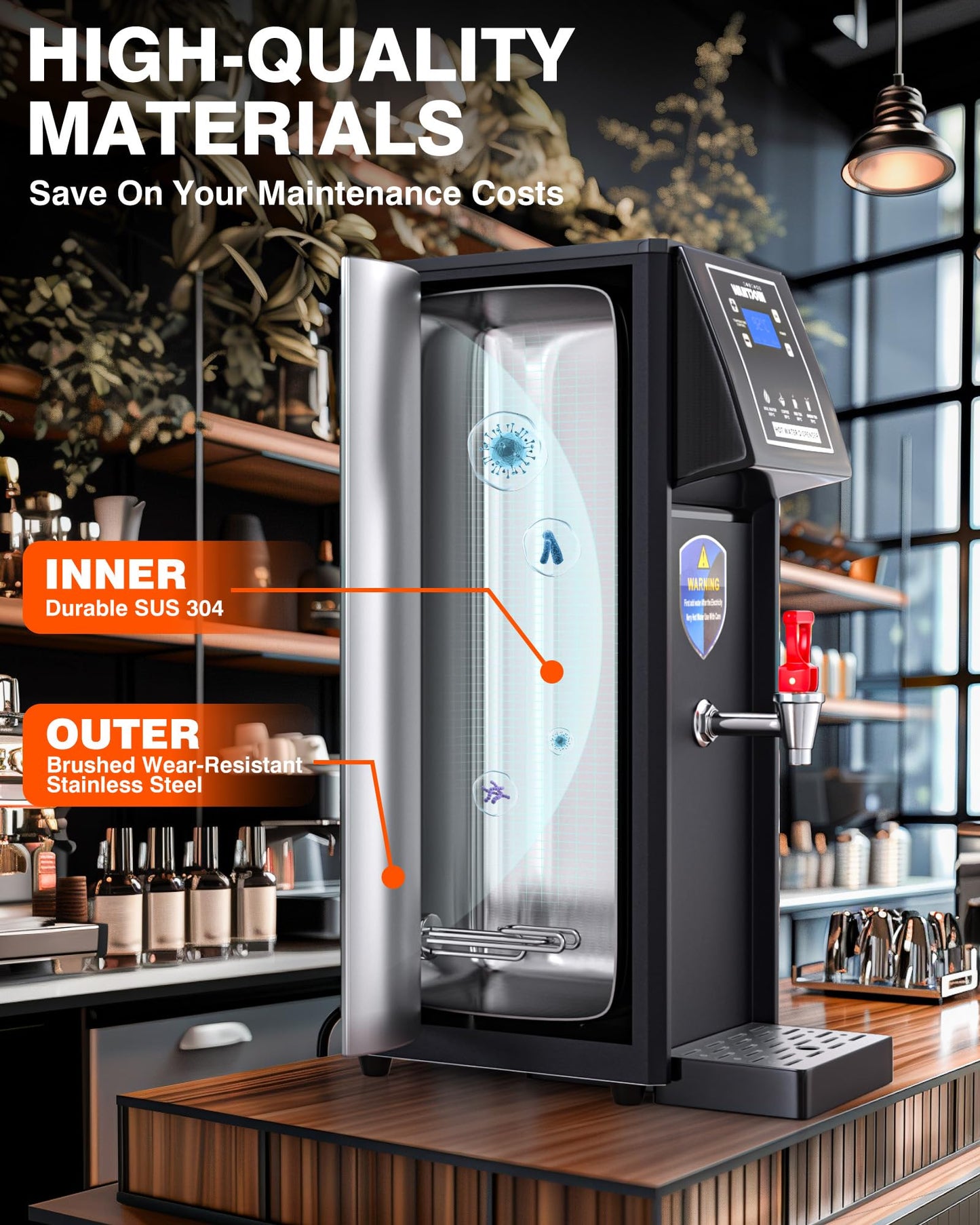 WantJoin commercial hot water dispenser - Electric Water Boiler 30L(7.9GAL)/Hour Adjustable Temperature Control 32°F - 198°F for Coffee Boba Tea Shop Office, 1600W