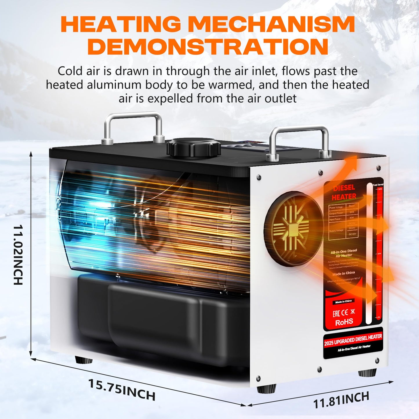 9L Large Diesel Heater, 8KW 240V/110V/12V/24V All in One Diesel Air Heater with LCD Switch, Remote Control, Suitable for Truck, RV, Home, Car, Campers, Boat, White