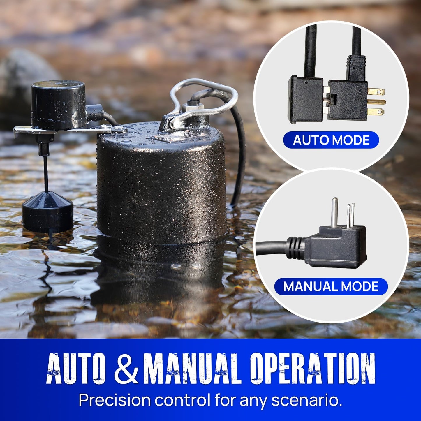 Aquastrong Cast Iron Sewage Pump 1/2HP Effluent Pump 220V 6030 GPH Sump Pump with Vertical Float Switch, Ideal for Basement Sump Pits, Industrial Wastewater - Commercial-Grade Sewage System