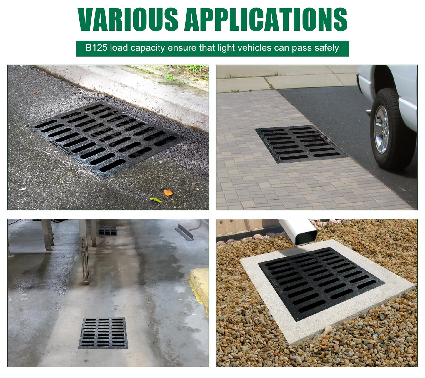 Natotela Driveway Ductile Iron Drain Grate-24x24 in. Square Cast Iron Drainage Grate,Outdoor Heavy Duty Metal Catch Basin Grate for Garage,Parking Lot,Concrete Floor(23.6x23.6x1.2in)
