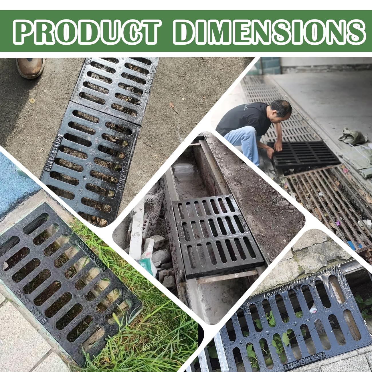 Cast Iron Drain Grate, 24in*16in Heavy Duty Outdoor Drain Cover, B125 Class Channel Grate, Metal Sewer Grate, Black Square Drainage Grate for Concrete Floor, Yard, Driveway & Garage.