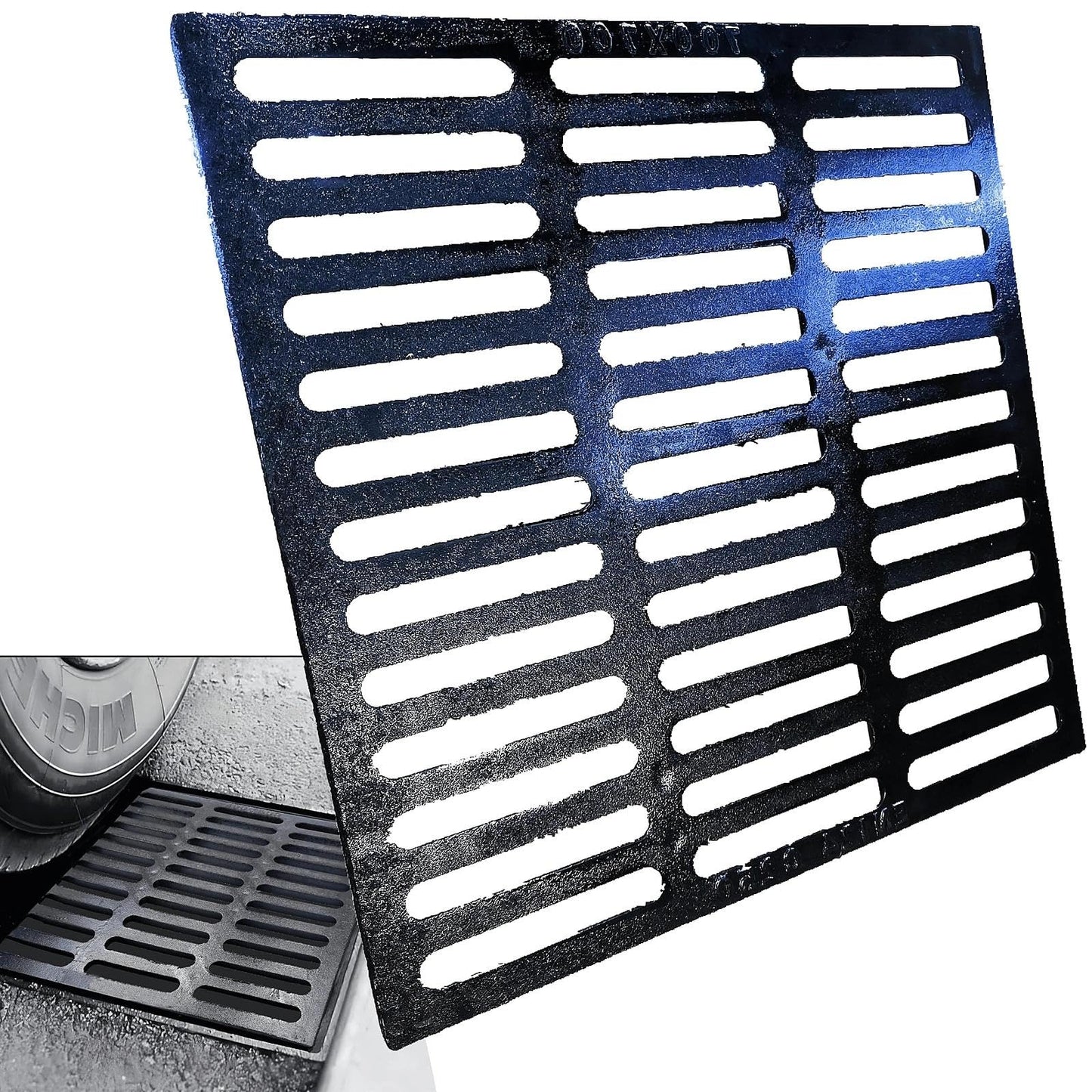 MASSLUNT Cast Iron Drain Grate, 28x28 Outdoor Drain Cover, B Class Sewer Grate, Durable Heavy Duty Channel Grate, Black Square Drainage Grate for Driveway, Concrete, Yard, Garage (27.6x27.6)