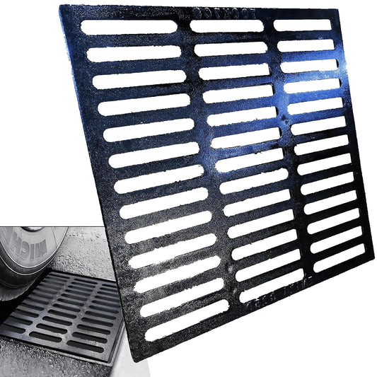 MASSLUNT Cast Iron Drain Grate, 28x28 Outdoor Drain Cover, B Class Sewer Grate, Durable Heavy Duty Channel Grate, Black Square Drainage Grate for Driveway, Concrete, Yard, Garage (27.6x27.6)