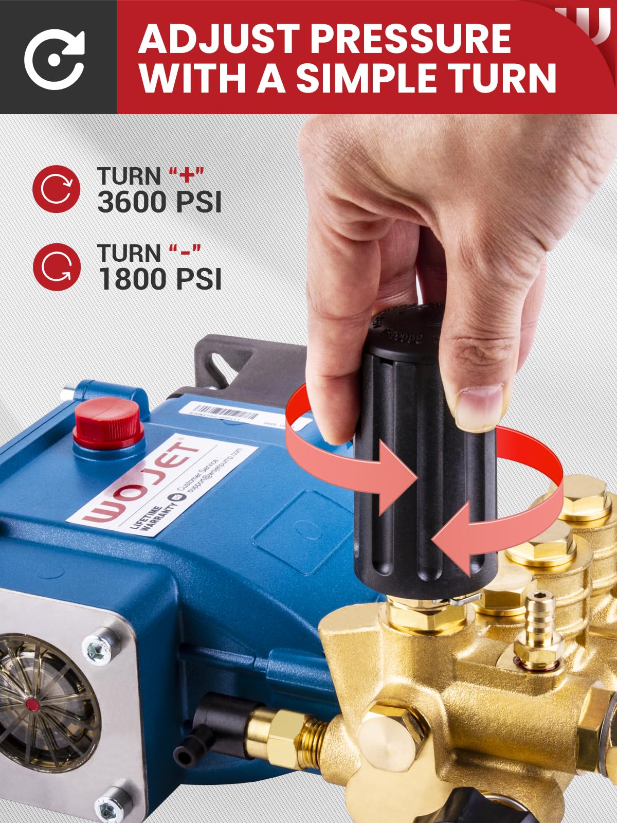 WOJET Triplex Plunger Pressure Washer Pump, 3600PSI 2.7GPM, 3/4" Shaft, Self-Priming, Horizontal Replacement Pump Kit for Honda GX160 GX190 GX200, Dewalt 3000PSI, Simpson 90037, Generac 5-7HP Engines