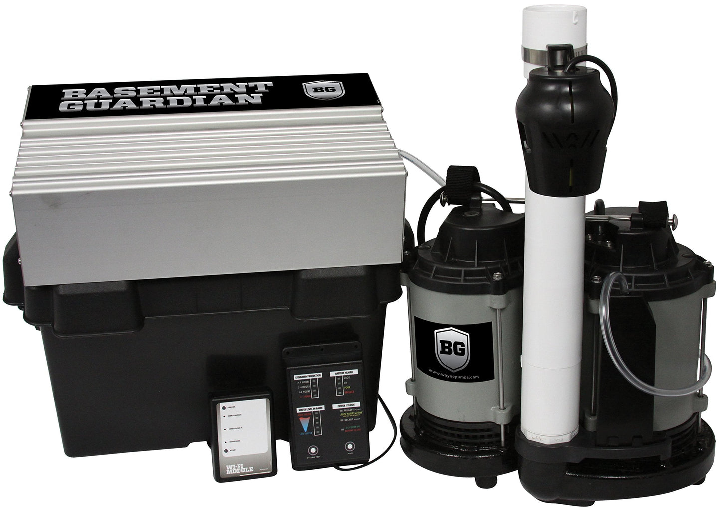 WAYNE BGSP50 1/2 HP Basement Guardian Dual Sump Pump System – Primary & Battery Backup Ready, Smart Monitoring, 5,100 GPH, Cast Iron, 5-Year Warranty