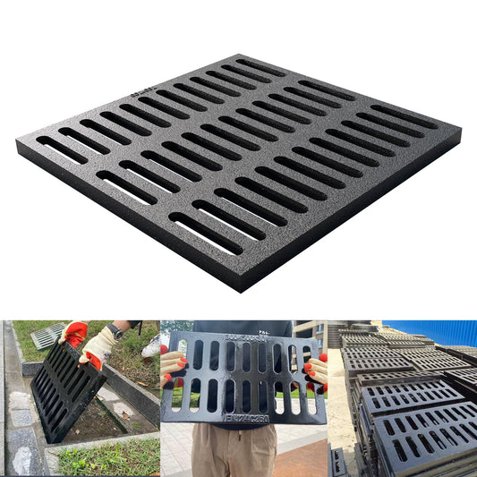 Cast Iron Drain Grate, 24 * 24in Heavy Duty Outdoor Drain Cover, B125 Class Channel Grate, Metal Sewer Grate, Black Square Drainage Grate for Concrete Floor, Yard, Driveway & Garage.