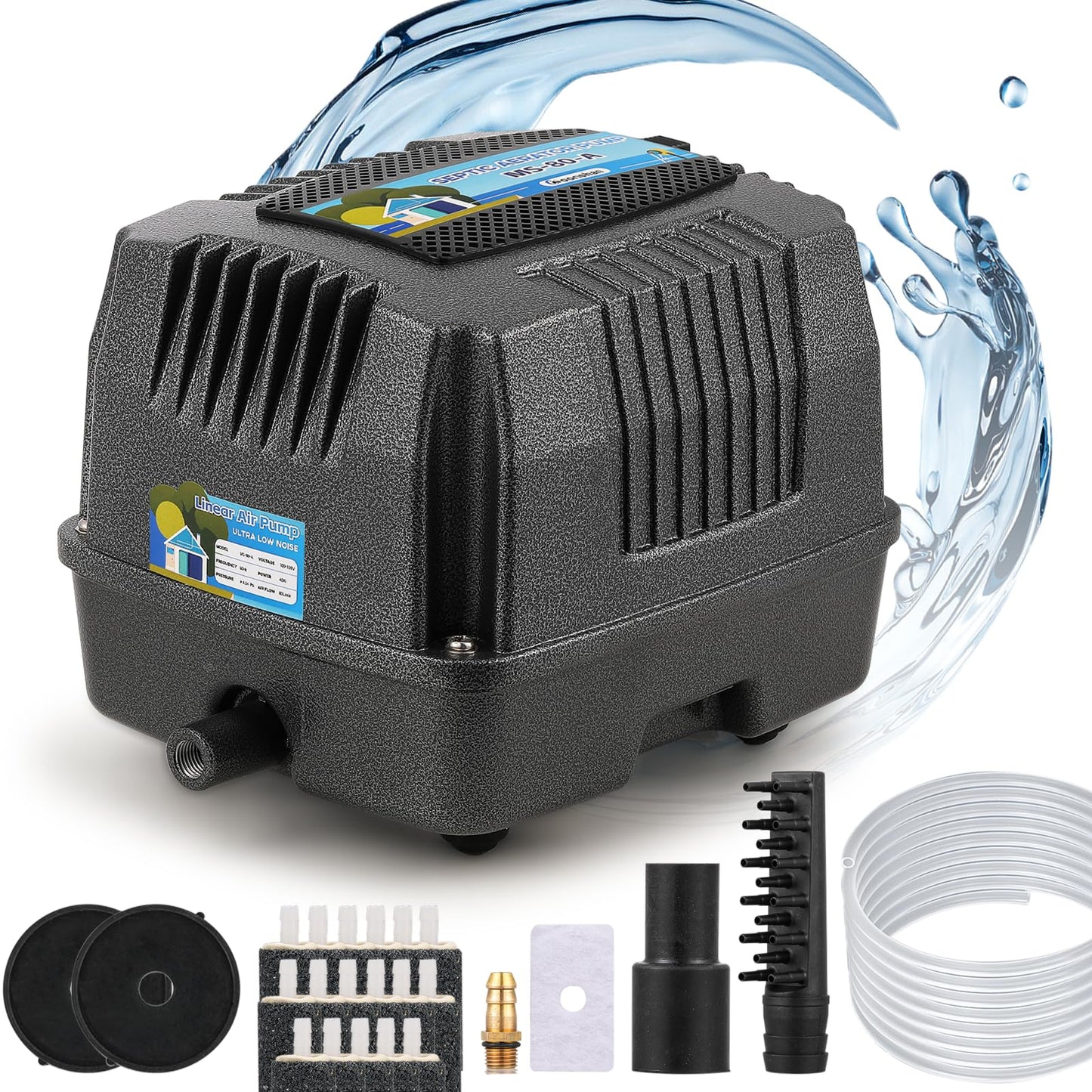Moonshan MS-80 Septic Linear Air Pump Pond Aerator Electromagnetic Air Pump for Home Waste Water Treatment, Koi Pond, Fish