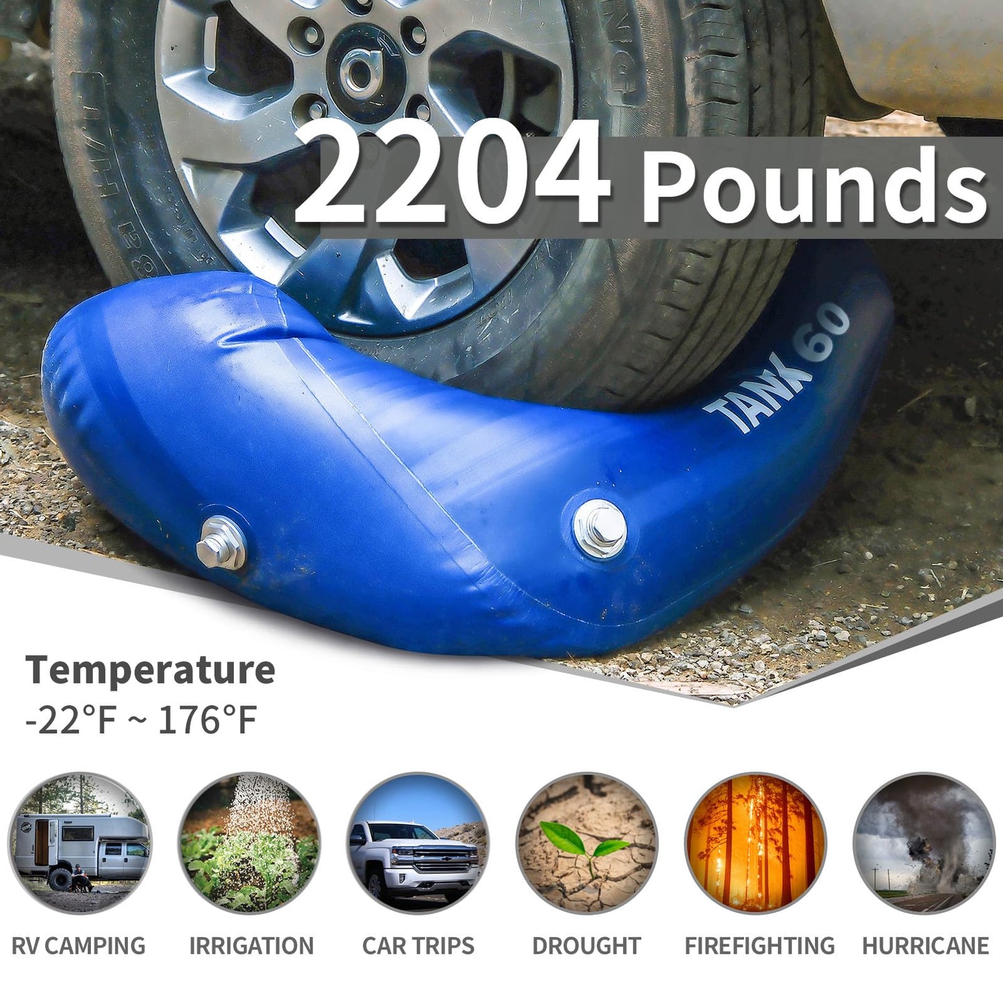TPU Water Storage Bladder, 60 Gallon Portable RV Fresh Water Tank, Food Grade BPA Free Collapsible Flexible Container for Drinking, Camping, Irrigation & Emergency-Hurricane, Drought, Fire (3/4” GHT)