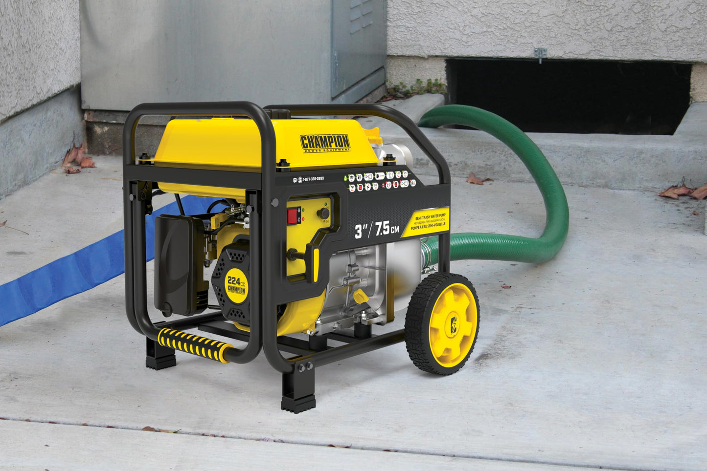 Champion Power Equipment 3-Inch Gas-Powered Semi-Trash Water Transfer Pump with Hose and Wheel Kit