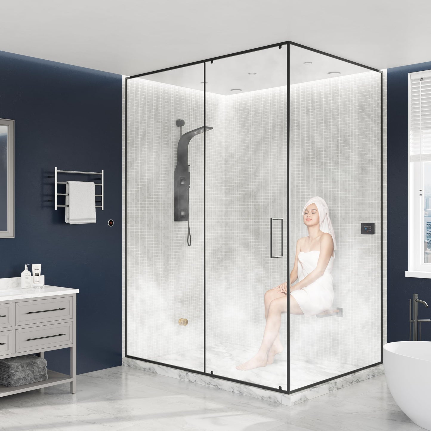 SaunaSpa Builders Series 12kW Steam Bath Generator with Quickstart Continuous Steam, Black Digital Touch Pad, Built-in Auto-Drain, and Aroma Steamhead in Oil Rubbed Bronze