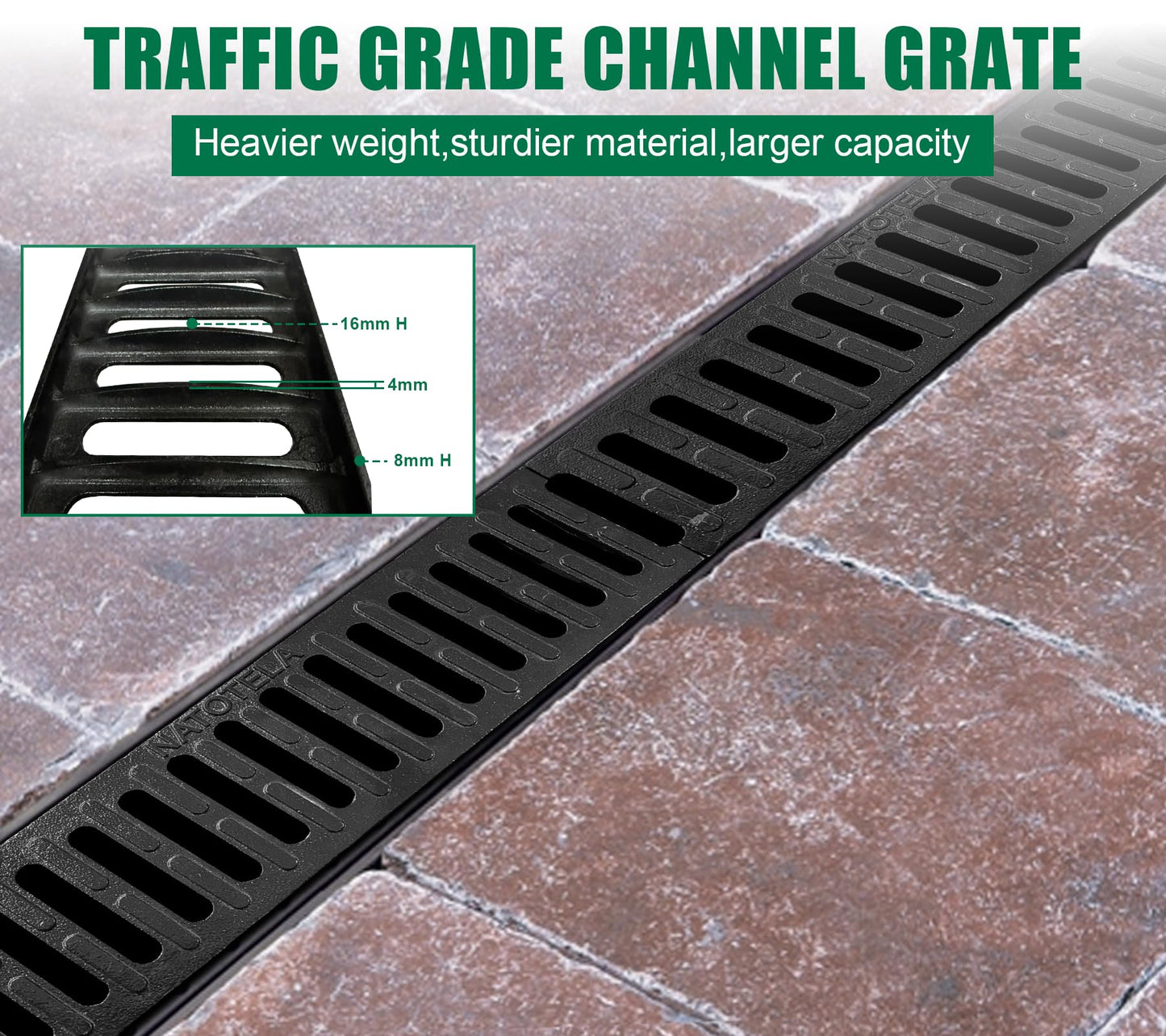 Natotela B Class Driveway Channel Drain with Ductile Iron Grate-19.7Lx5.5Wx3.9H in. Trench Drain System,6 Pack Total Length 118.2in,Heavy Duty Trench Drainage for Garage,Parking Lot,Concrete