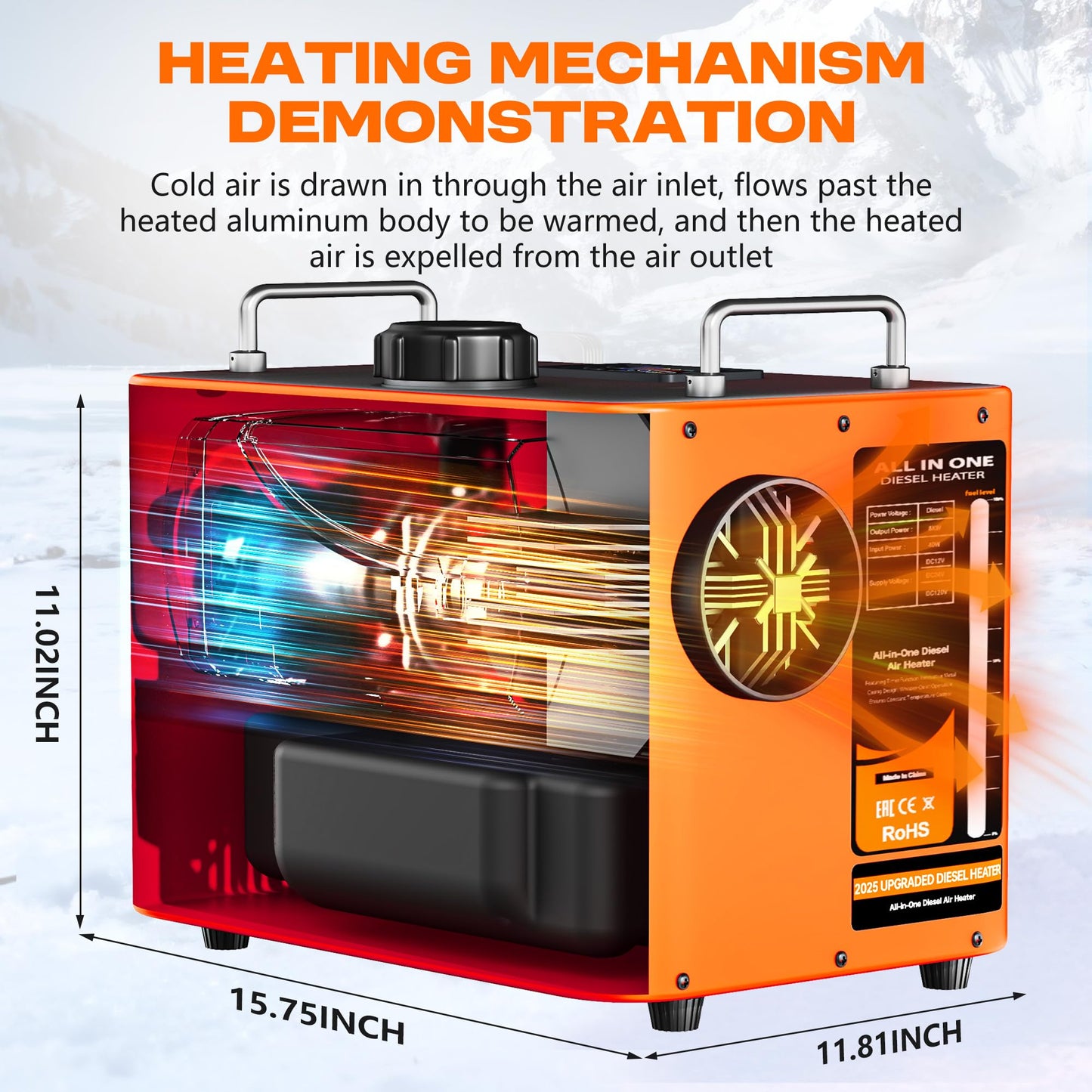 9L Large Diesel Heater, 8KW 240V/110V/12V/24V All in One Diesel Air Heater with LCD Switch, Remote Control, Suitable for Truck, RV, Home, Car, Campers, Boat, Orange