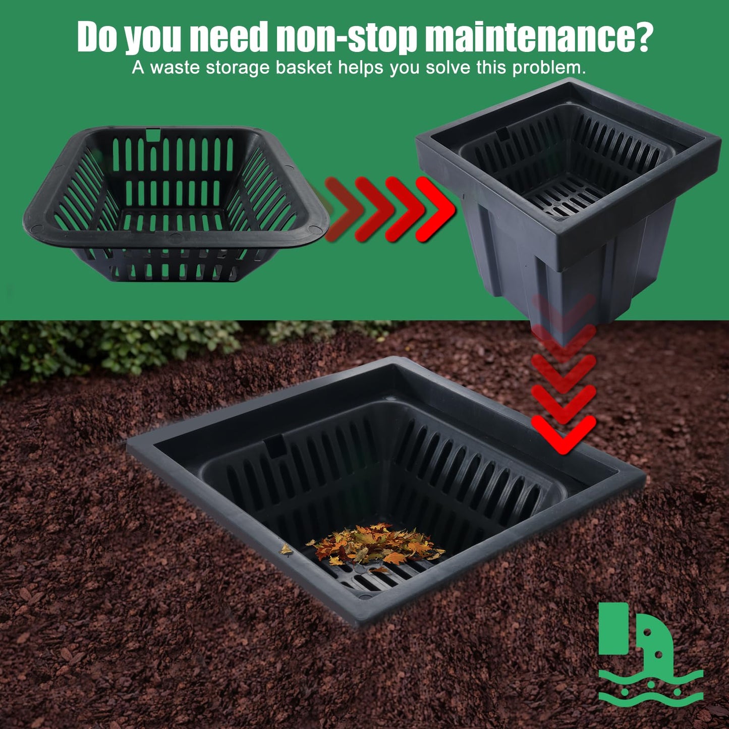 Catch Basin with Cast Iron Grate,18x18x15in Heavy Duty Catch Basin for Drainage with Debris Basket, Square French Drain Basin Without Reserved Hole for Driveway,Yard, Patio,Downspou, Lawn Commercial.