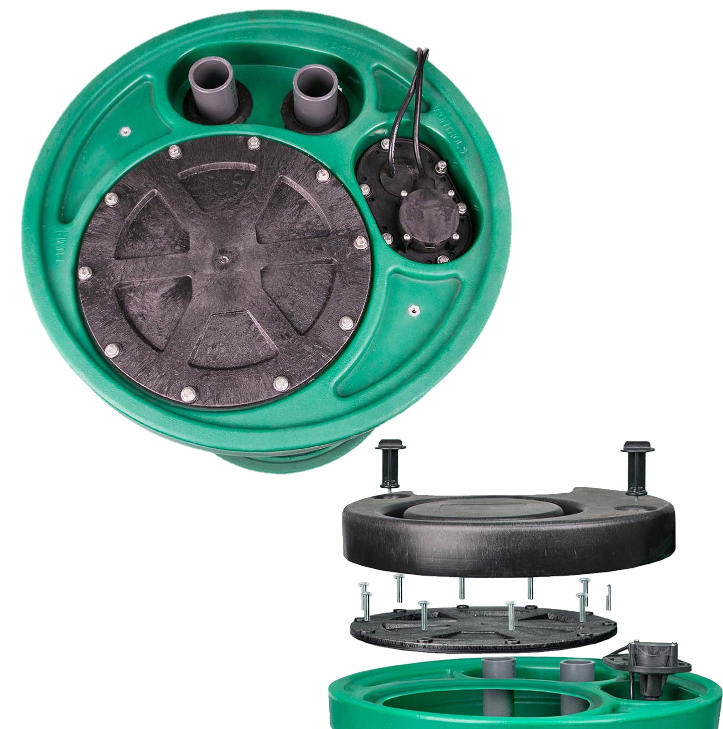 Little Giant 10SF2V2D Pit Plus SR Sewage Basin System with 115-Volt, 1/2 HP, 7200 GPH 10SC-CIM Sewage Pump and 20-Ft. Cord, Green/Blue/Black, 511661