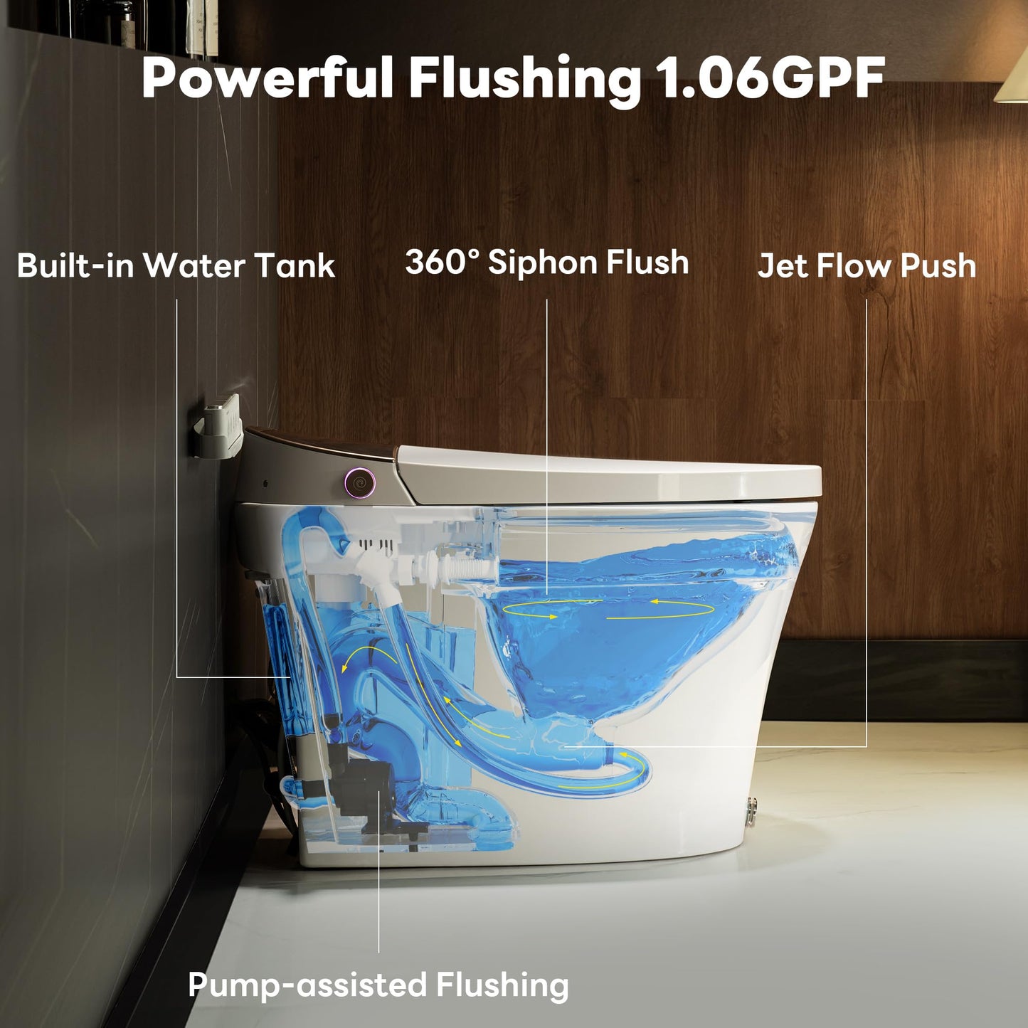 Casta Diva Smart Toilet with Bidet Built in, Auto Open/Close, Foam Shield, 1000g MaP Flush, Heated Seat, Foot Kick & Blackout Flush, Bidet Toilet with Night Light for Bathrooms