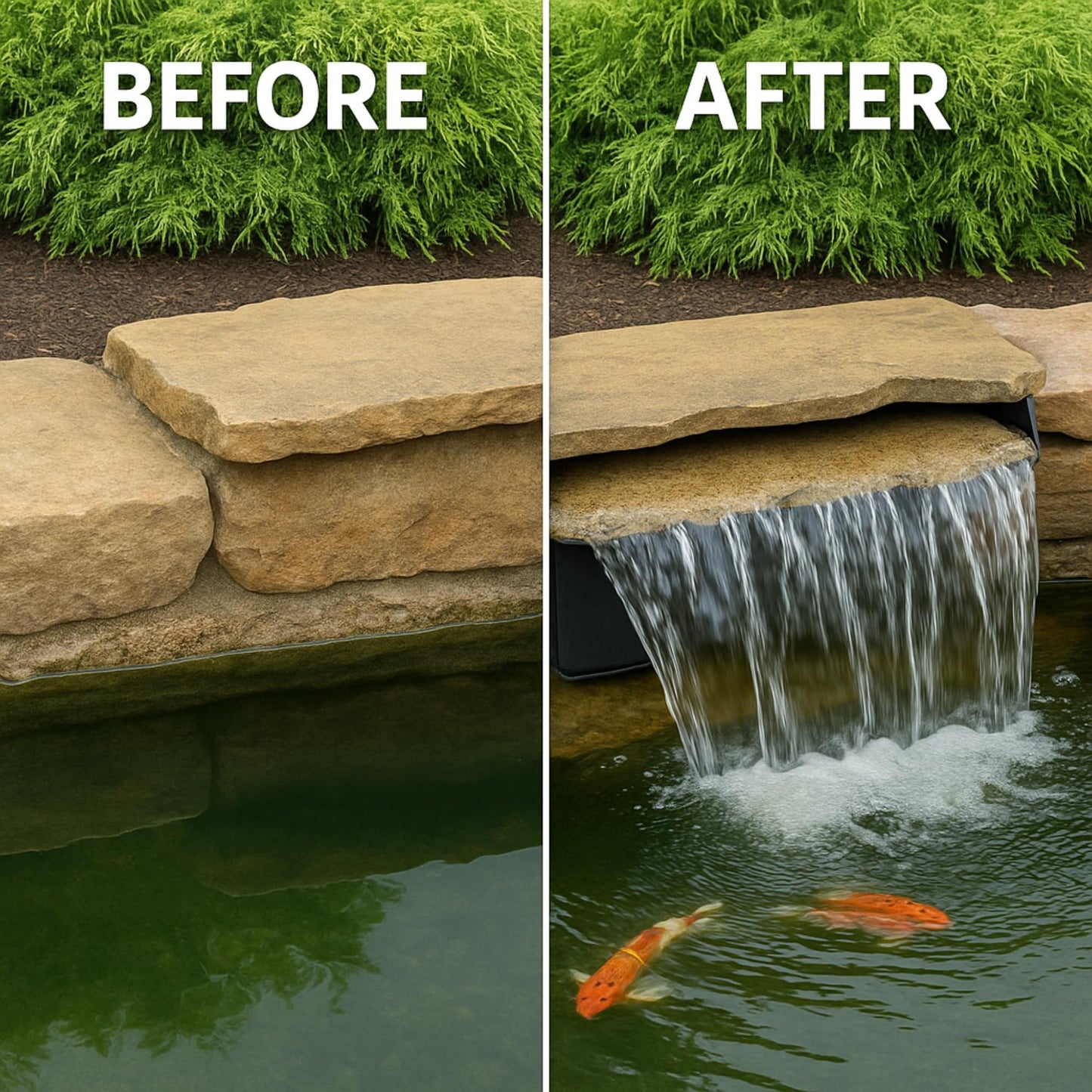 HALF OFF PONDS Filtering Waterfall Spillway Kit, 16-Inch Pond Waterfall Filter with Rock Lid and Lip, 2200 GPH Pump, 12.5 Foot Tubing, Outdoor Pond Filtering Waterfall System for Backyard Ponds