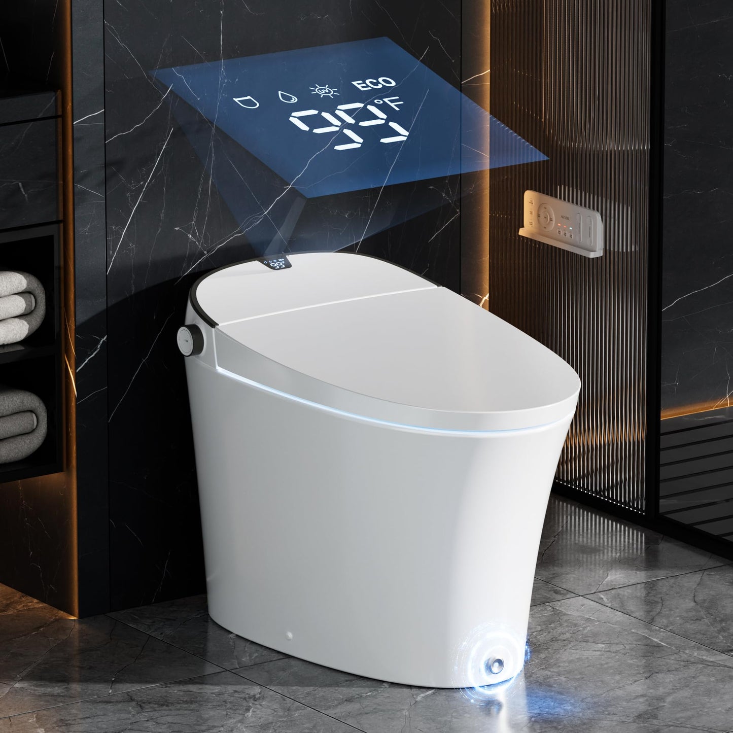 AKNIRL Smart Toilet with Bidet Built in, Luxury Bidet Toilet with Tank, Foam Dispenser for Self-Cleaning Shield, Heated Seat, Instant Warm Water & Dryer, Pump-Assist & Kick Flush, Digital Display
