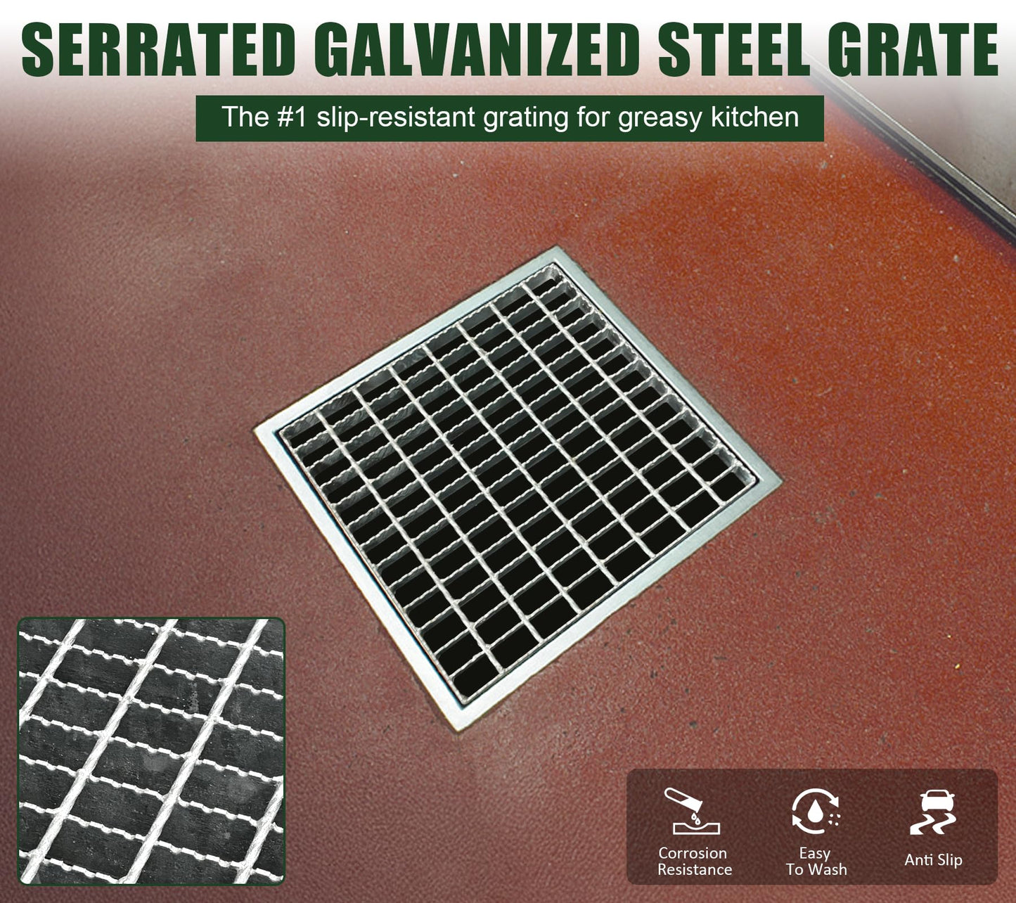 Natotela 24in Galvanized Steel Driveway Drain Grate-B125 Anti Slip Metal Catch Basin Grate for 24" Concrete Catch Basin,Outdoor Drainage Grates for Garage,Sewer,Dowmspout,Factory(23.6x23.6 in)