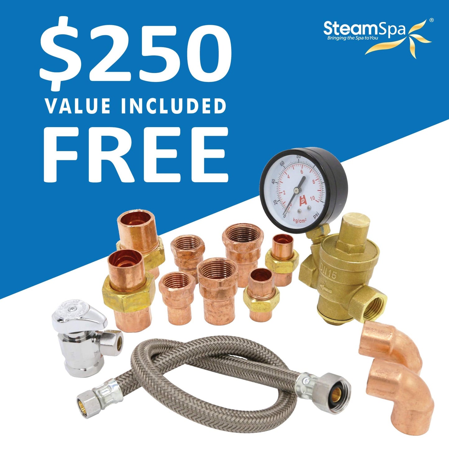 SteamSpa 10.5kW Steam Sauna Generator Premium Bundle 240V Steam Generator with Touch Pad Control, Steamheads, Pressure Relief Valve, Built-in Auto Drain and Plumber Quick Install Kit PRT1050OB-A