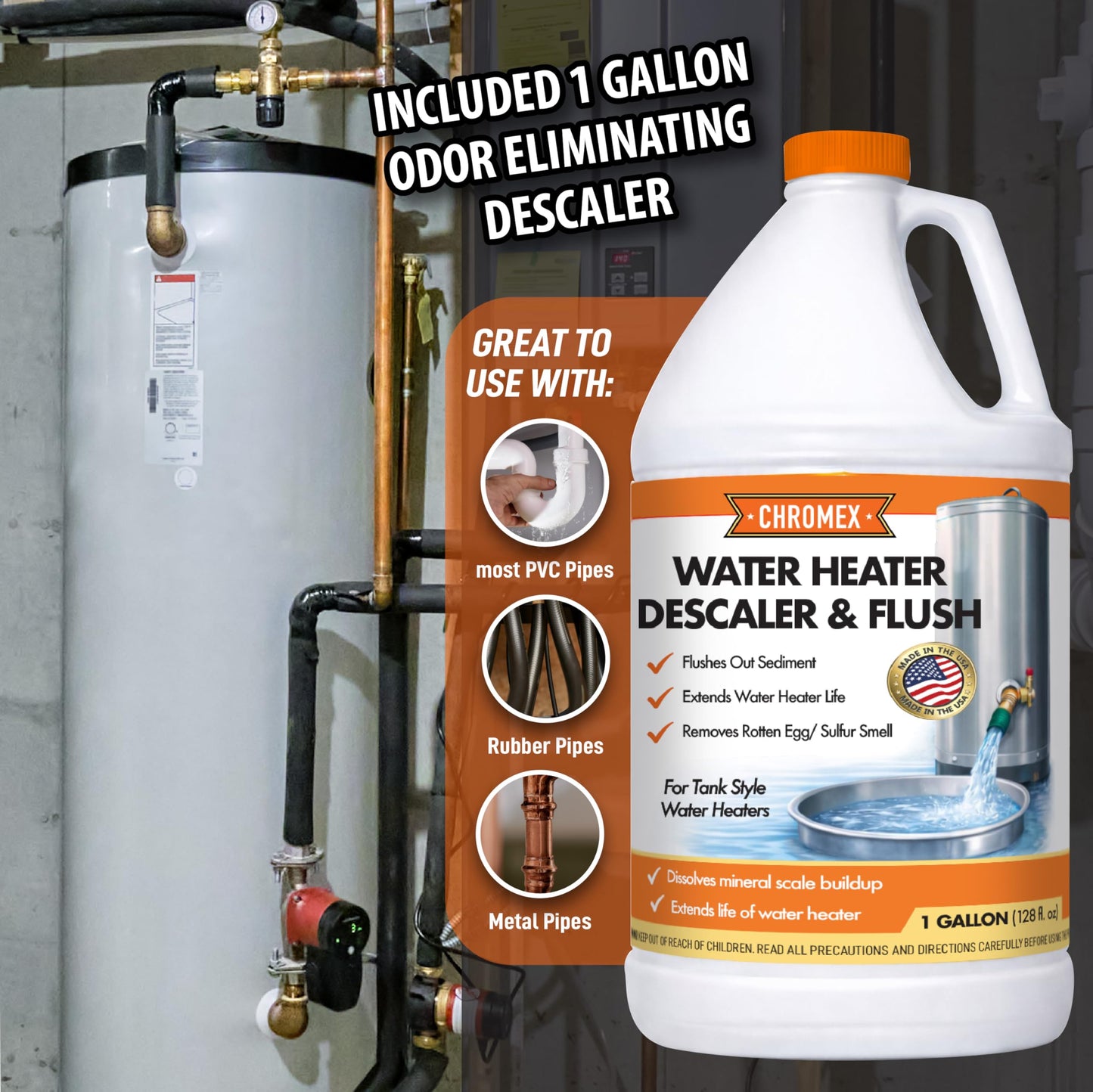 Powered Titanium Anode Rod Kit for Water Heater 40-89 Gallon with Flush and Descale Maintenance Kit, Not for Bradford White, Replace your Anode Rod and Flush your System Remove Scale and Sediment