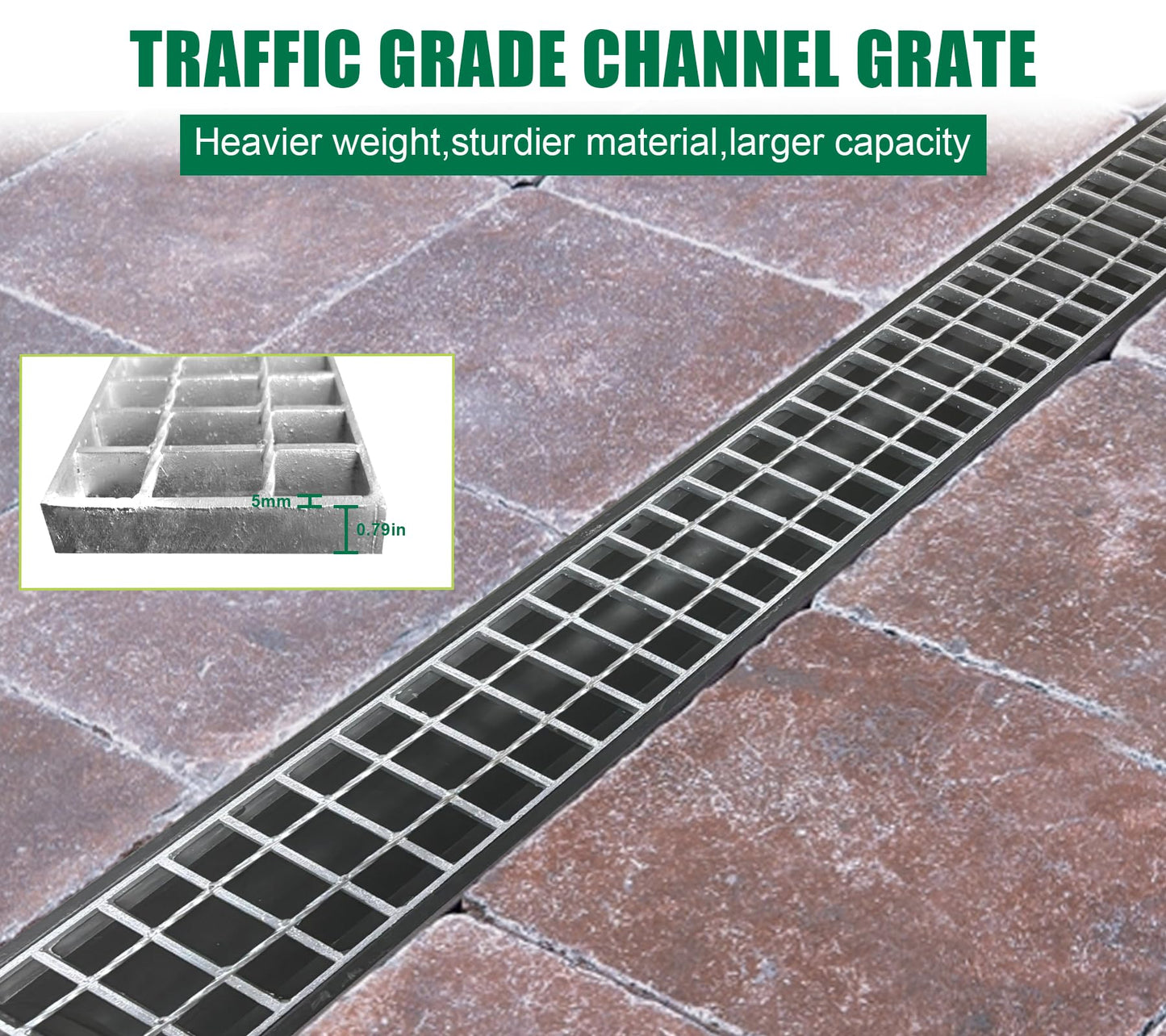 Natotela Channel Drain with Galvanized Steel Grates-39.4Lx6.1Wx5.5H in. Deep Profile Trench Drain System for Driveway,3 Pack Total Length 118.2in,Heavy Duty Trench Drain for Garage,Parking Lot