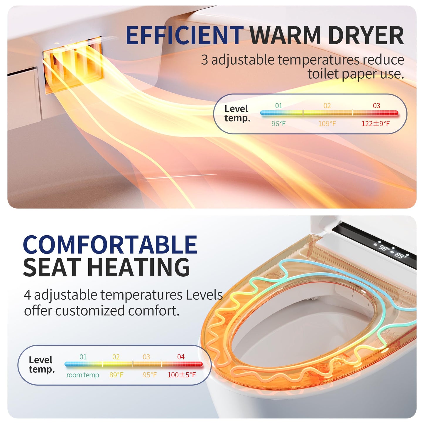 DeerValley Luxury Smart Toilet with Bidet Built in Bubble Wash, Auto Open/Close Lid Water Filter Instant Heated Seat Dryer, Soft-Close Modern Japanese One-Piece Toilet with Night Light for Bathrooms