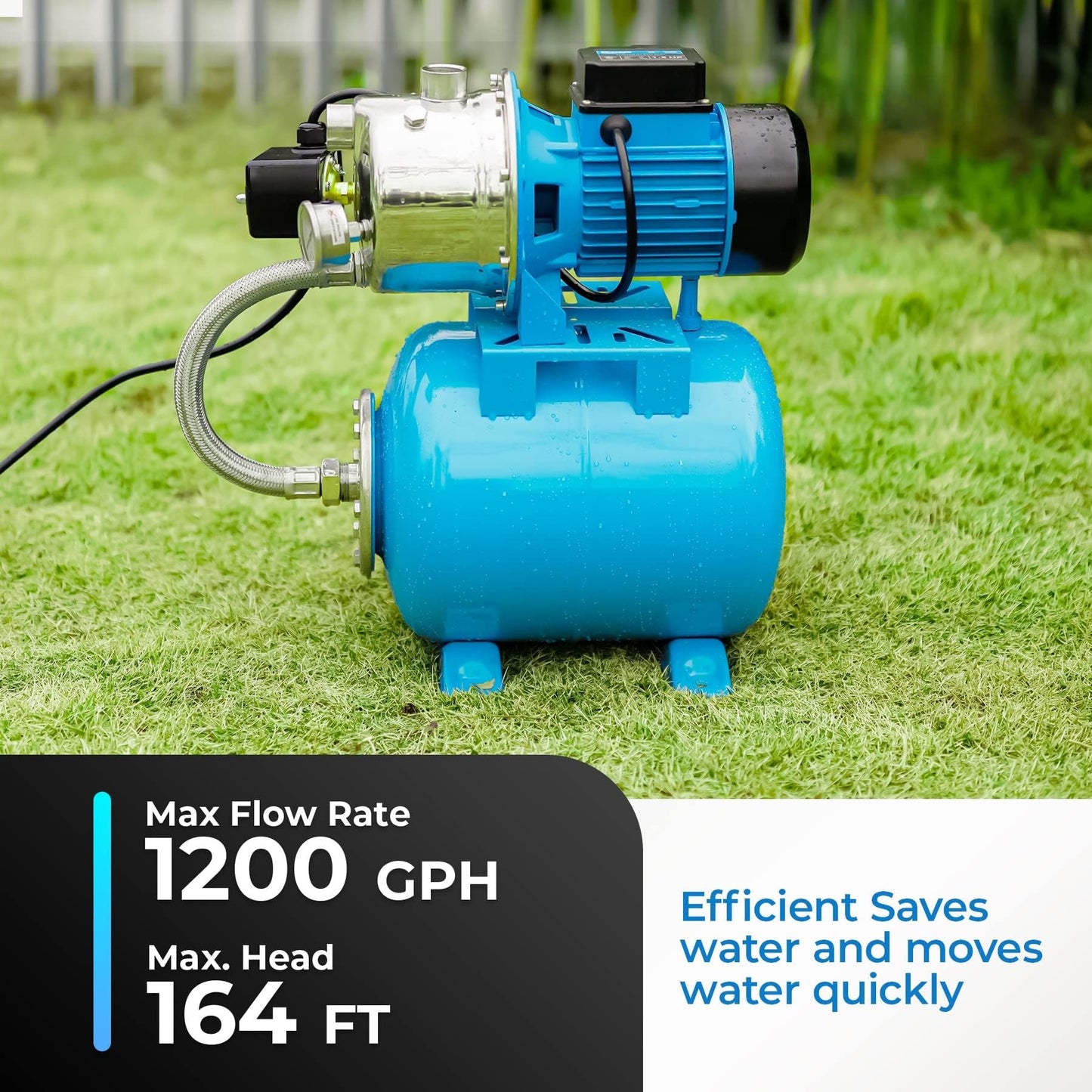 LEO Shallow Well Pump with Pressure Tank 1.5HP, Irrigation Jet Pump 1200 GPH Automatic Booster Sprinkler System,Stainless Steel Water Transfer Camp Pumps for Home, Garden, Lawn